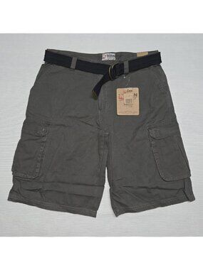 Men’s Size 36 NBN Gear Olive Green Loose Fit Belted Cargo Shorts. NWT